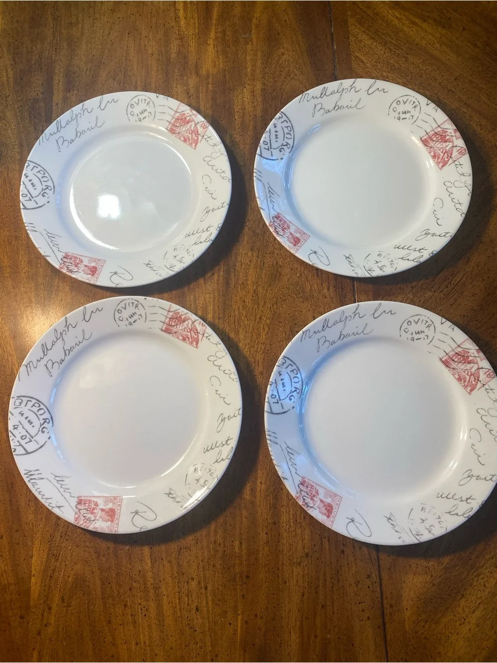 Corelle Sincerely Yours Postage Stamp 8.5”Salad Plates  - Set of 4